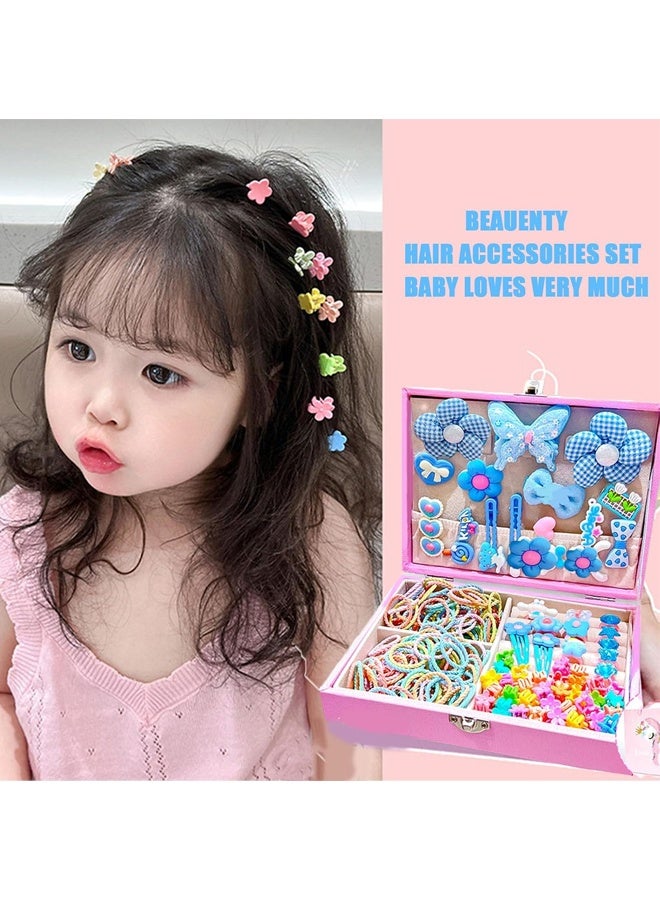 بيوينتي مجموعة ملحقات الشعر ، مجموعة لباس الشعر للبنات مع صندوق المجوهرات ، ربطات الشعر ، مقاطع الشعر ، مجموعة ألعاب الأميرة الفاخرة ، ألعاب هدايا لسن 3 4 5 6 7 8 9 10 البنات الأطفال الصغار (الأزرق) - Image 3